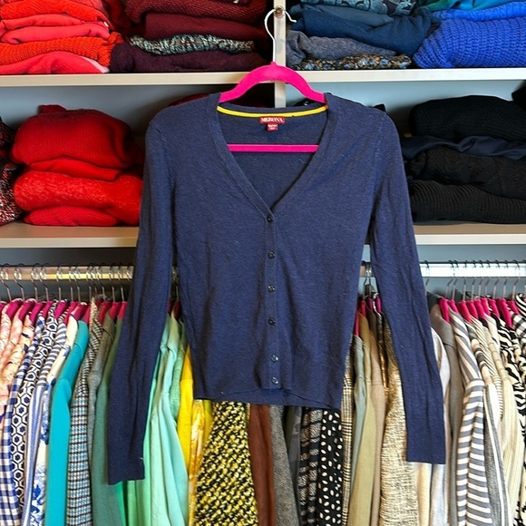 Merona navy long sleeve v neck button front cardigan size XS - Picture 1 of 3